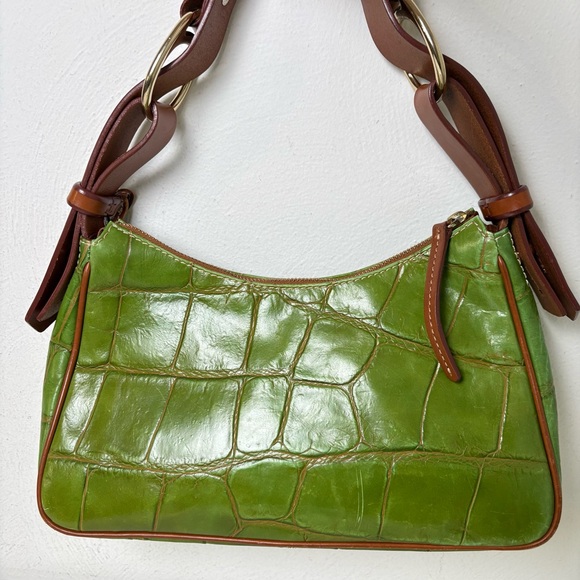DOONEY & BOURKE  Green Croco Croc Embossed Leather Shoulder Bag Y2K - Picture 2 of 12